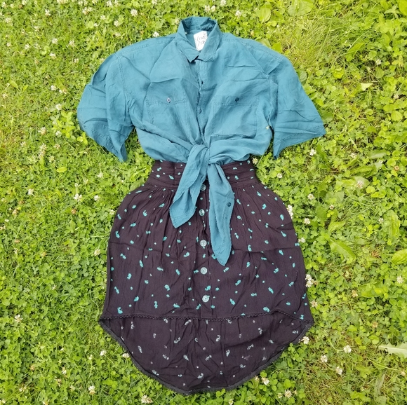 VTG 90s Turquoise Teal Silk Boxy Button Up Shirt - Picture 8 of 11